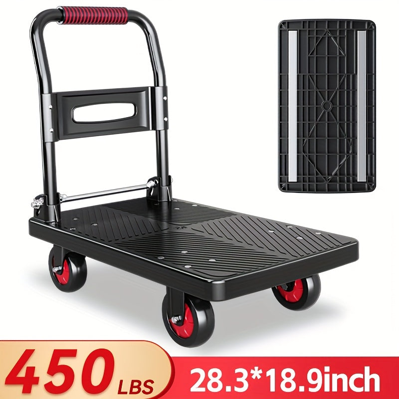 Heavy-Duty Folding Hand Truck Dolly, Steel Frame, 450/660/700/850 Lbs Capacity, 360° Swivel Casters, Portable Quiet Cart, Black