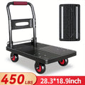 Heavy-Duty Folding Hand Truck Dolly, Steel Frame, 450/660/700/850 Lbs Capacity, 360° Swivel Casters, Portable Quiet Cart, Black