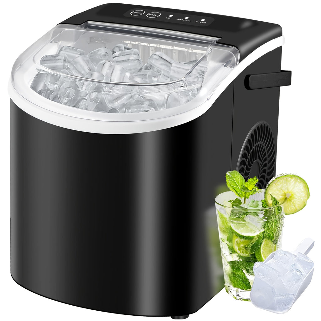 Portable Countertop Ice Maker - 26 lbs/24H, 9 Cubes in 6 Mins with Handle, Basket & Scoop