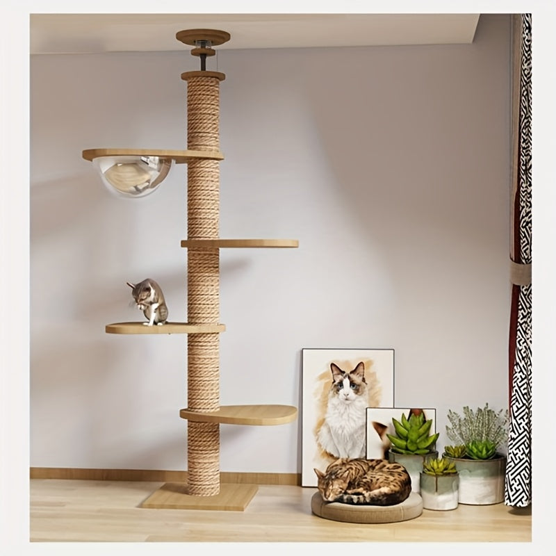Vertical Tall Cat Tree Tower with Space Capsule Bed, Hammock & Multiple Lookout Perch Platforms, Multi-Level Climbing Activity Cat Furniture for Indoor Cats