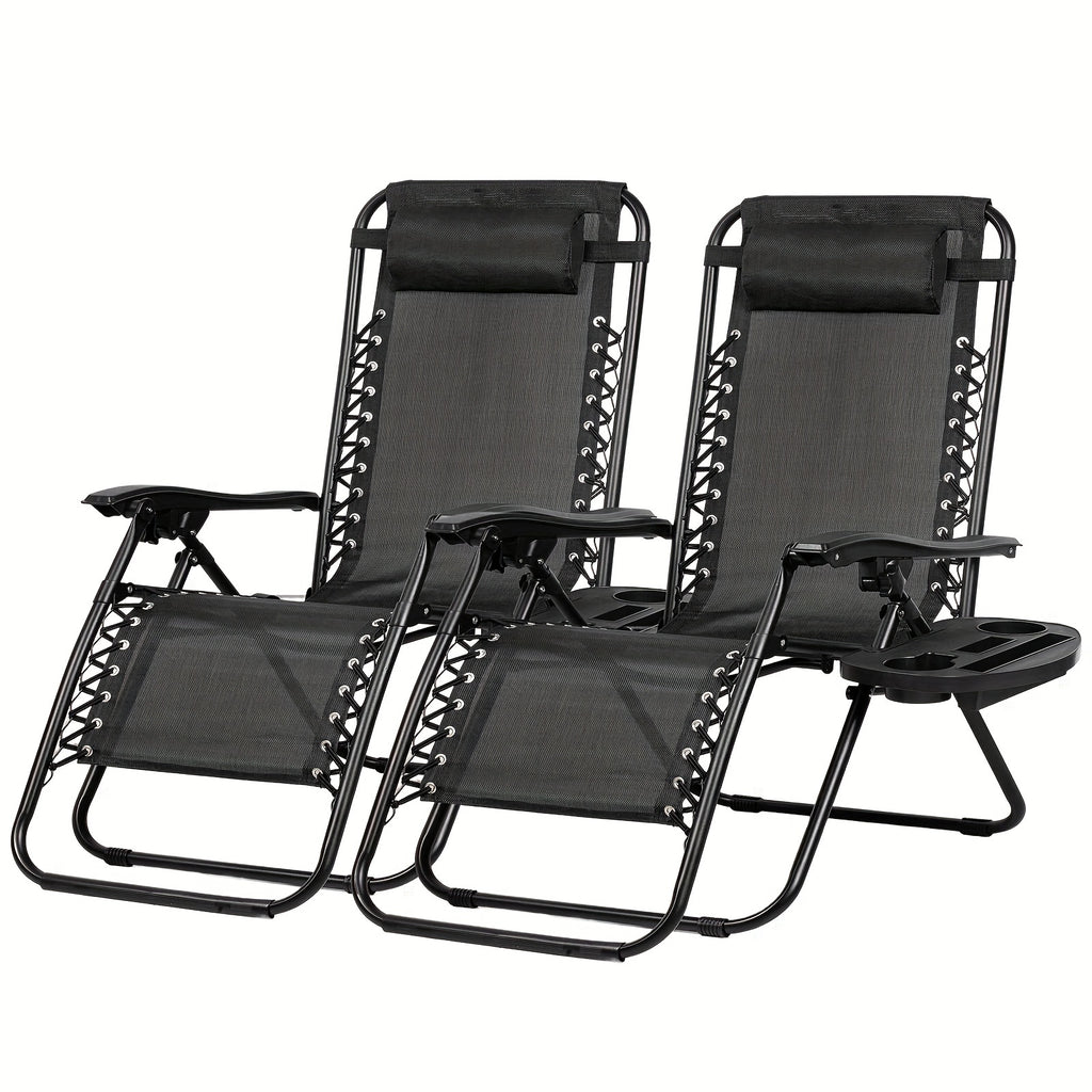 Nazhura Set of 2 Zero Gravity Chairs, Adjustable Steel Mesh Recliner Patio Chairs with Pillow & Cup Holder, Black