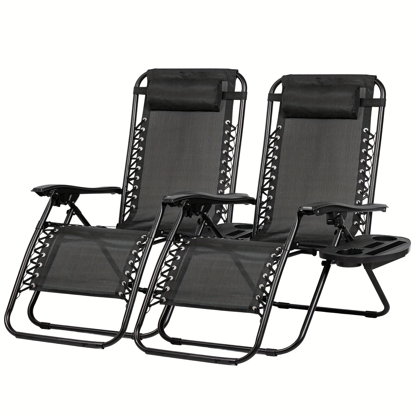 Nazhura Set of 2 Zero Gravity Chairs, Adjustable Steel Mesh Recliner Patio Chairs with Pillow & Cup Holder, Black