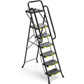 Folding 6 Step Steel Ladder with Handrails & Tool Platform, Wide Anti-Slip Pedal, 800 LBS Heavy Duty Portable Safety Step Stool for Home Garage Outdoor Painting