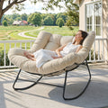 Oversized Outdoor Papasan Egg Rocking Chair | 450 LBS Heavy Duty Patio Rocker Chair with Thick Cushion for Porch Garden Backyard