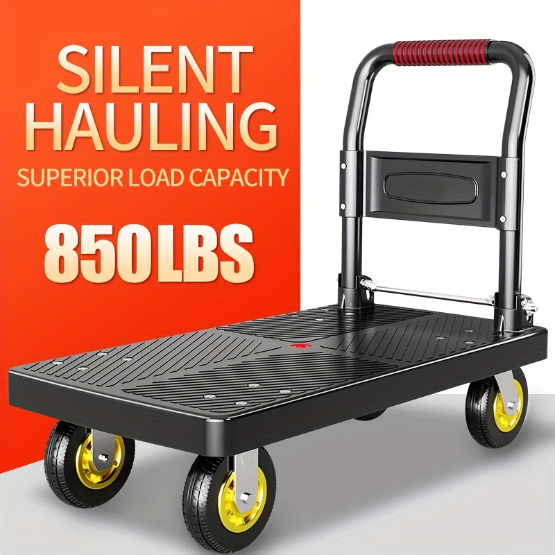 Heavy-Duty Folding Hand Truck Dolly, Steel Frame, 450/660/700/850 Lbs Capacity, 360° Swivel Casters, Portable Quiet Cart, Black