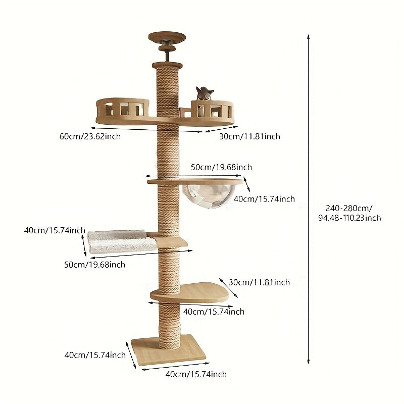 Vertical Tall Cat Tree Tower with Space Capsule Bed, Hammock & Multiple Lookout Perch Platforms, Multi-Level Climbing Activity Cat Furniture for Indoor Cats