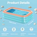 3-Ring & 4-Ring Inflatable Swimming Pool, Large Rectangular Pool, Thick Wear-Resistant PVC, Scratch Proof Blow Up Pool for Yard, Party & Family Gathering, Multiple Sizes Available