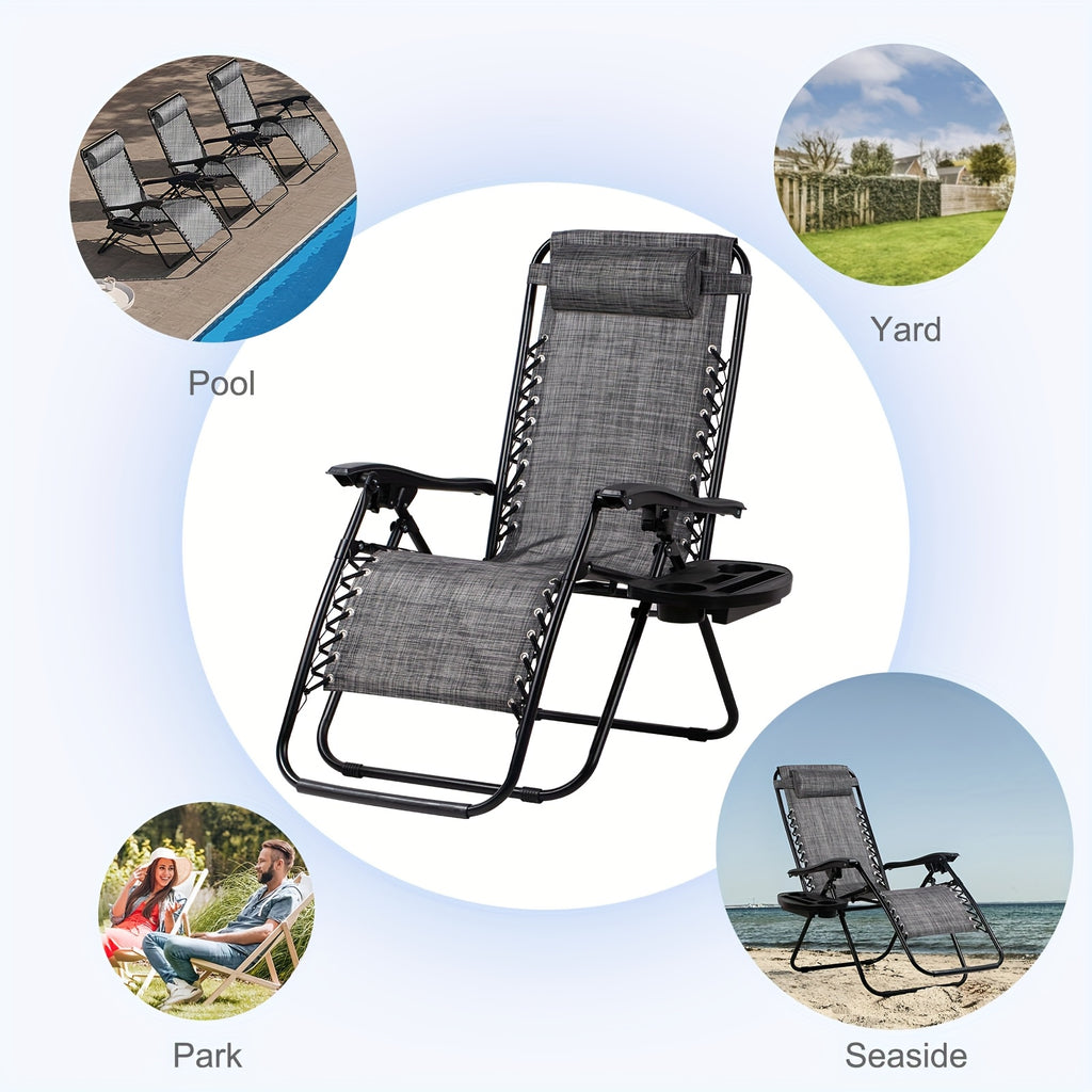Nazhura Set of 2 Zero Gravity Chairs, Adjustable Steel Mesh Recliner Patio Chairs with Pillow & Cup Holder, Black