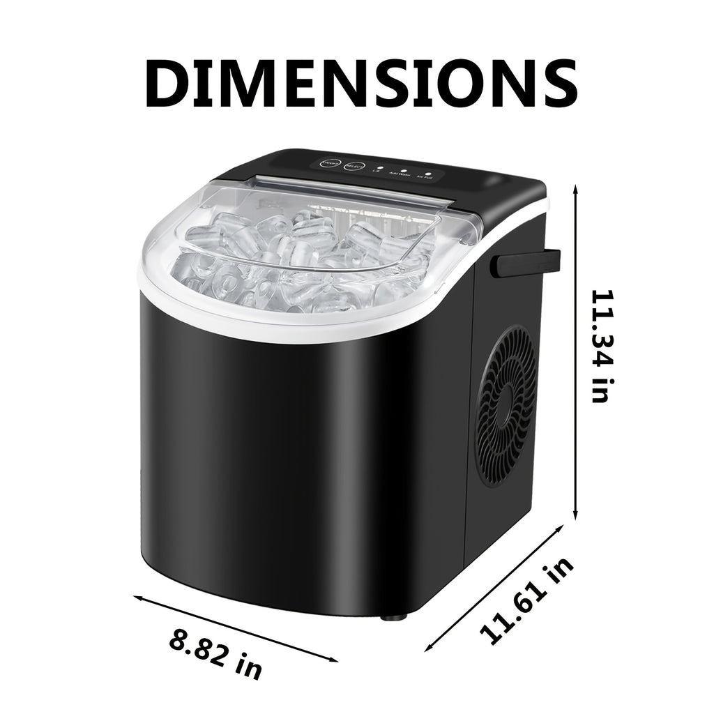 Portable Countertop Ice Maker - 26 lbs/24H, 9 Cubes in 6 Mins with Handle, Basket & Scoop