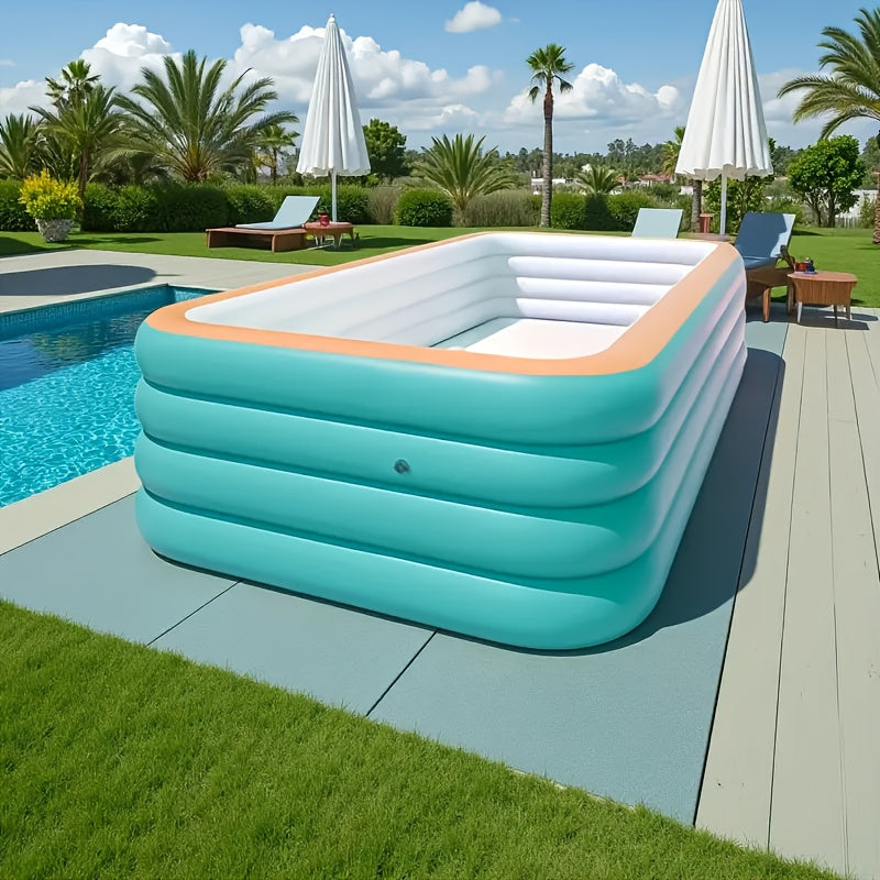 3-Ring & 4-Ring Inflatable Swimming Pool, Large Rectangular Pool, Thick Wear-Resistant PVC, Scratch Proof Blow Up Pool for Yard, Party & Family Gathering, Multiple Sizes Available