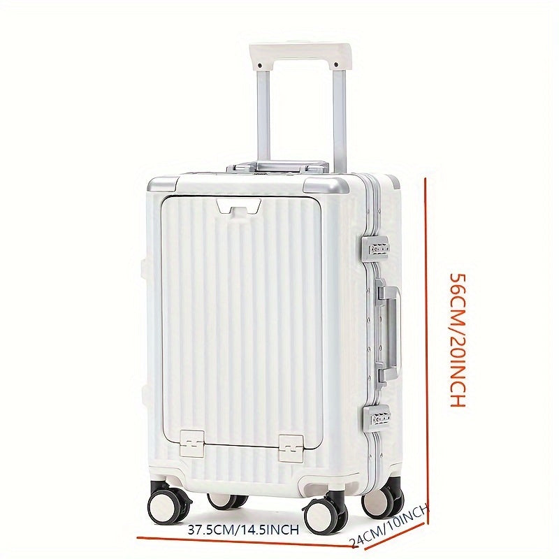 20 Inch Aluminum Frame Business Carry-On Luggage, Multi-Functional Trolley Case with Laptop Pocket, Phone Stand, USB Charging, Customs Lock & Shock-Absorbing Brake Wheels