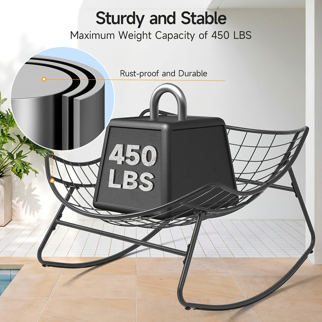 Oversized Outdoor Papasan Egg Rocking Chair | 450 LBS Heavy Duty Patio Rocker Chair with Thick Cushion for Porch Garden Backyard