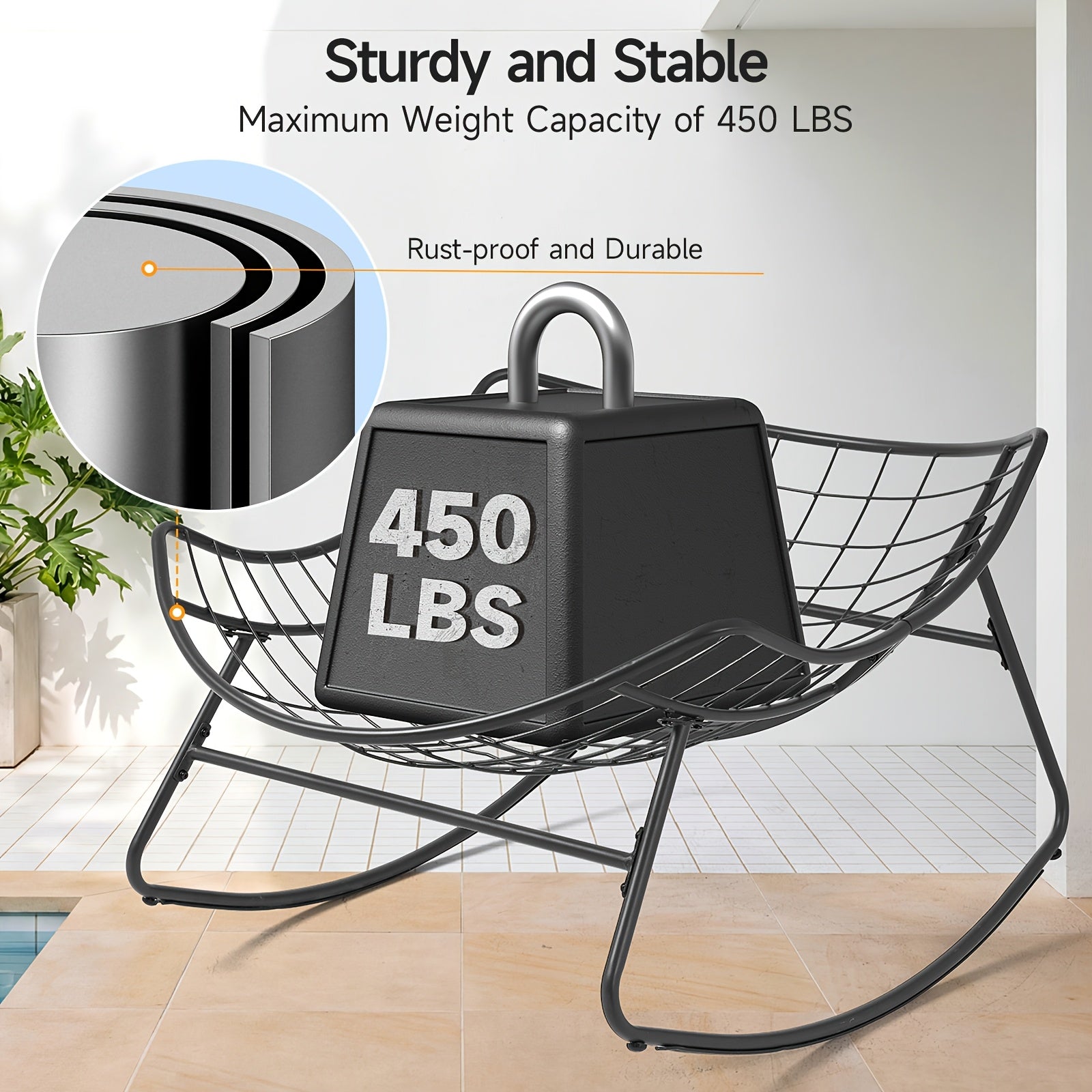 Oversized Outdoor Papasan Egg Rocking Chair | 450 LBS Heavy Duty Patio Rocker Chair with Thick Cushion for Porch Garden Backyard
