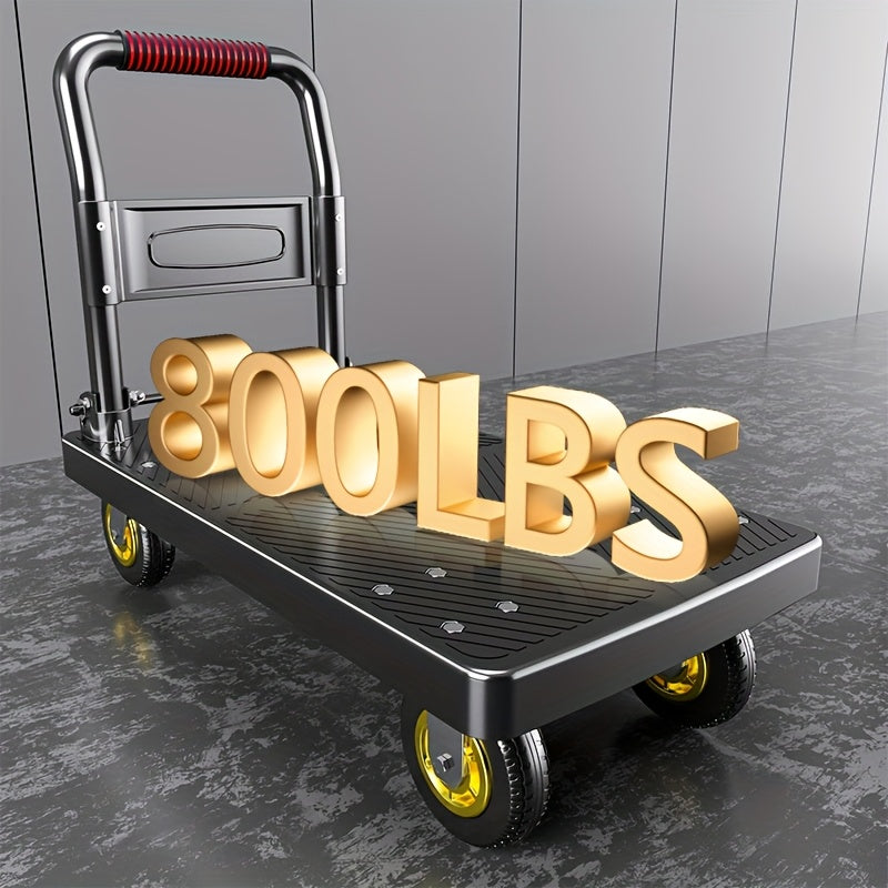 Heavy-Duty Folding Hand Truck Dolly, Steel Frame, 450/660/700/850 Lbs Capacity, 360° Swivel Casters, Portable Quiet Cart, Black