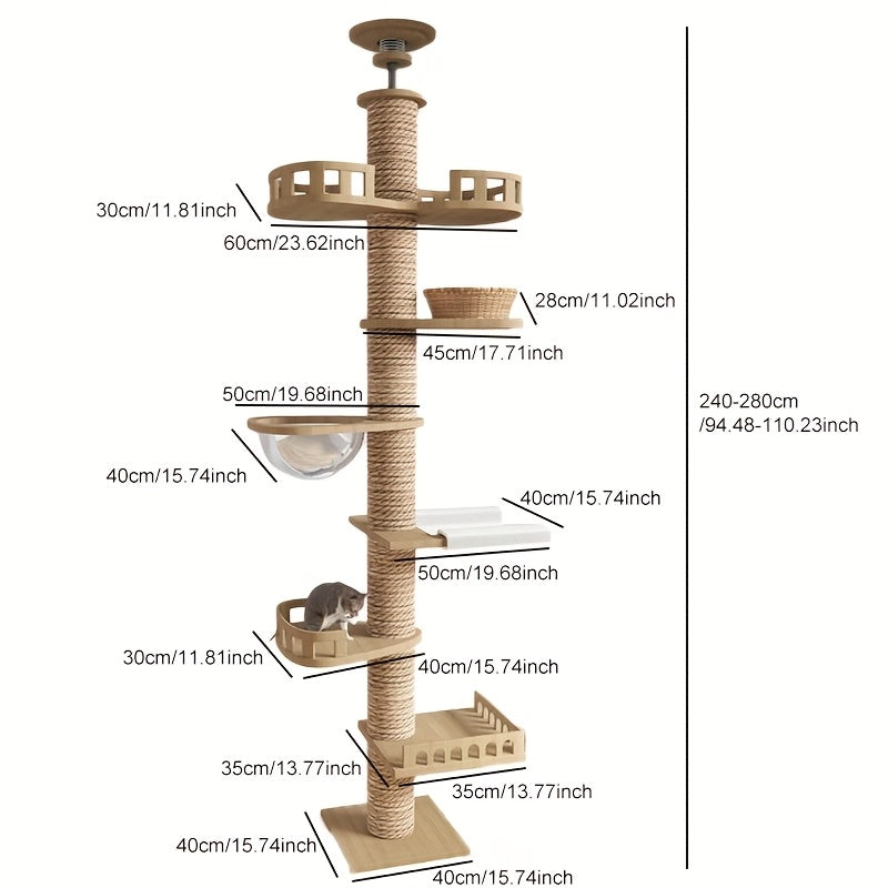 Vertical Tall Cat Tree Tower with Space Capsule Bed, Hammock & Multiple Lookout Perch Platforms, Multi-Level Climbing Activity Cat Furniture for Indoor Cats