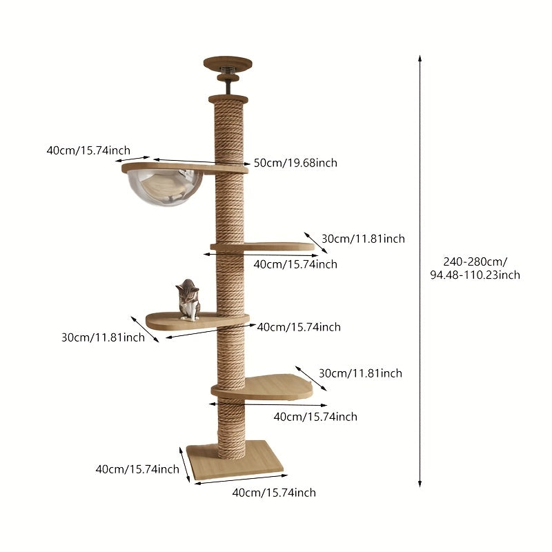 Vertical Tall Cat Tree Tower with Space Capsule Bed, Hammock & Multiple Lookout Perch Platforms, Multi-Level Climbing Activity Cat Furniture for Indoor Cats