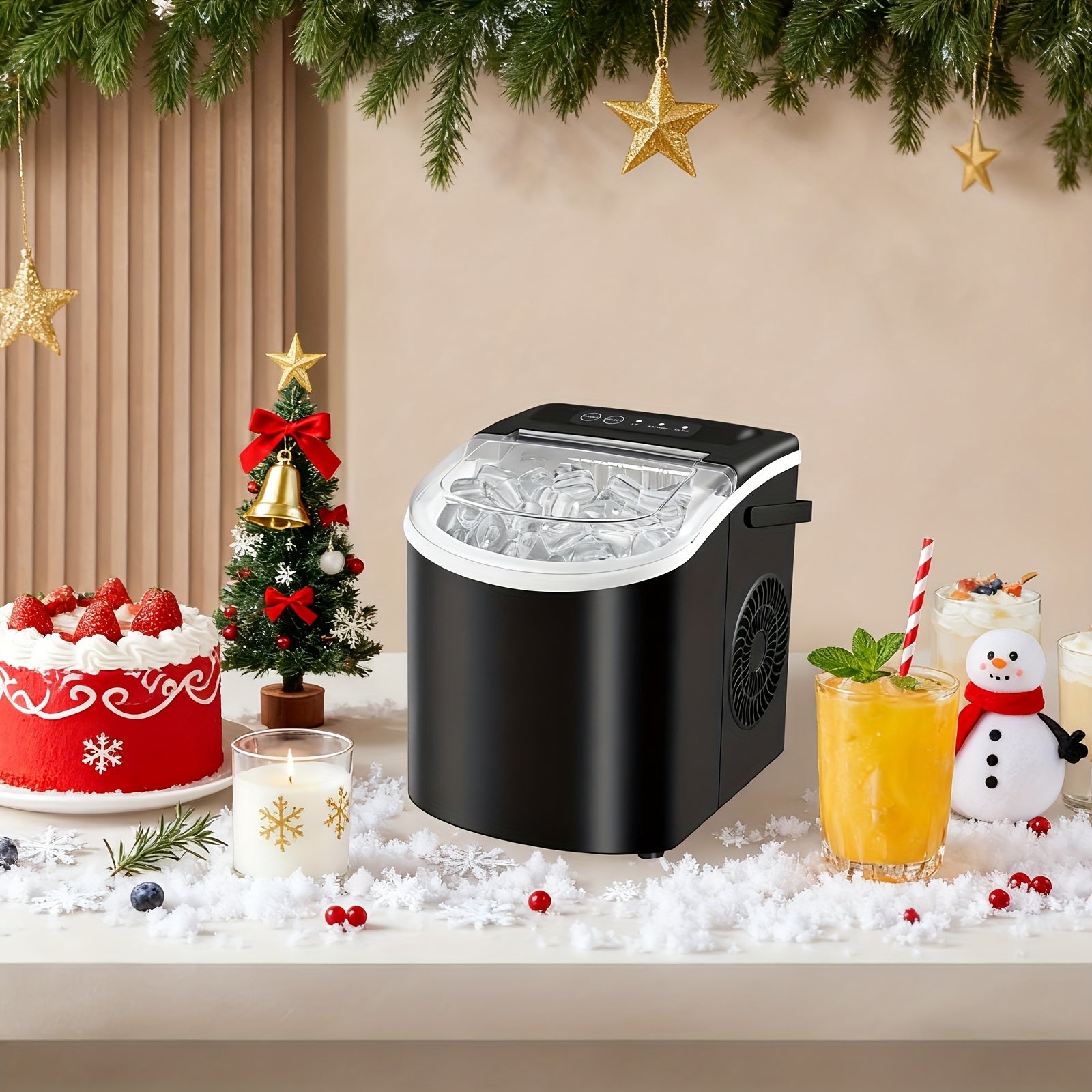 Portable Countertop Ice Maker - 26 lbs/24H, 9 Cubes in 6 Mins with Handle, Basket & Scoop