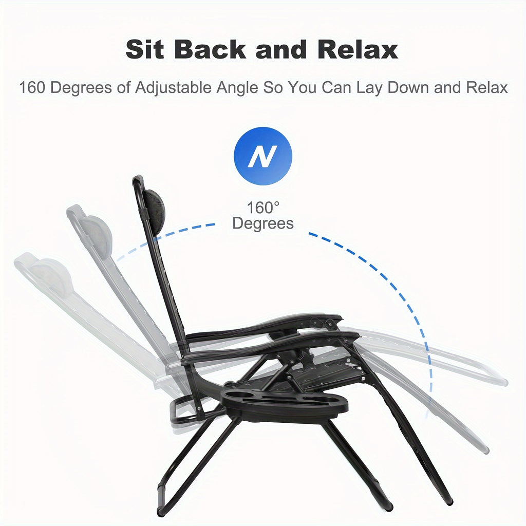 Nazhura Set of 2 Zero Gravity Chairs, Adjustable Steel Mesh Recliner Patio Chairs with Pillow & Cup Holder, Black