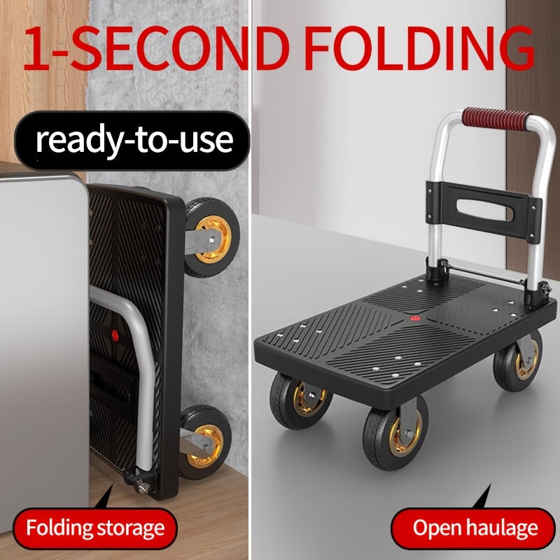 Heavy-Duty Folding Hand Truck Dolly, Steel Frame, 450/660/700/850 Lbs Capacity, 360° Swivel Casters, Portable Quiet Cart, Black