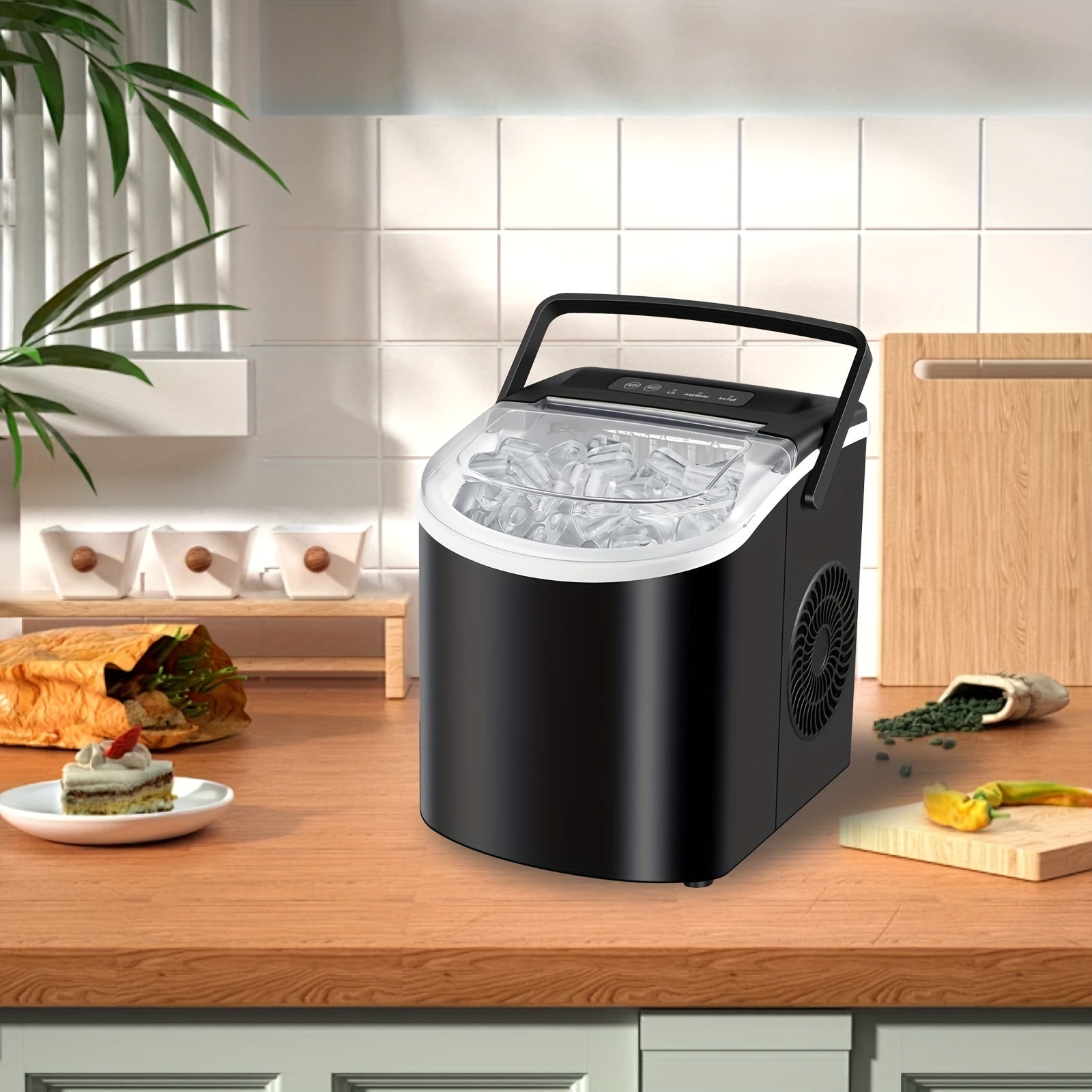 Portable Countertop Ice Maker - 26 lbs/24H, 9 Cubes in 6 Mins with Handle, Basket & Scoop