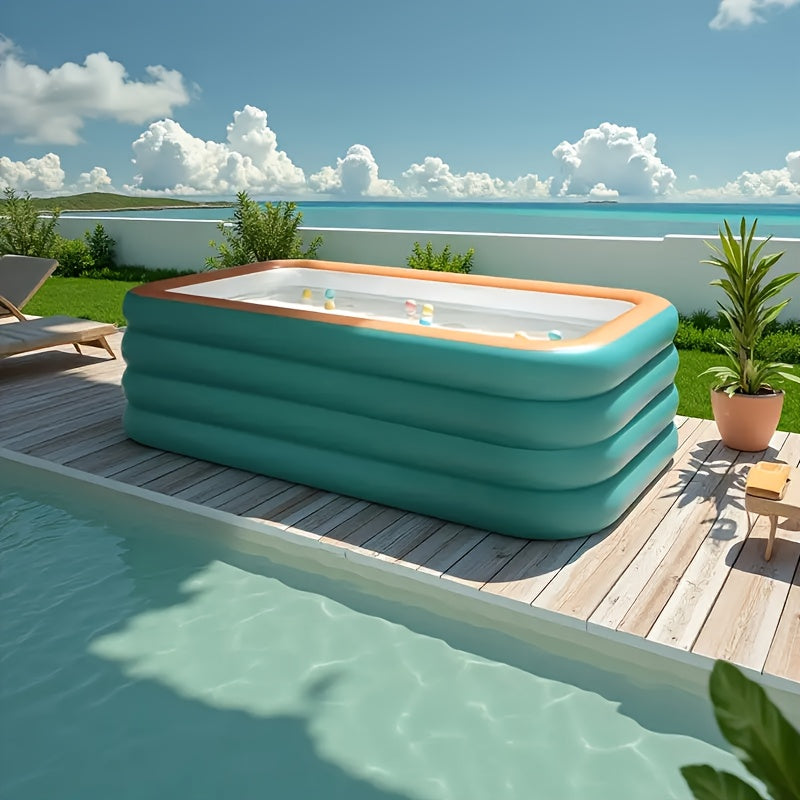 3-Ring & 4-Ring Inflatable Swimming Pool, Large Rectangular Pool, Thick Wear-Resistant PVC, Scratch Proof Blow Up Pool for Yard, Party & Family Gathering, Multiple Sizes Available