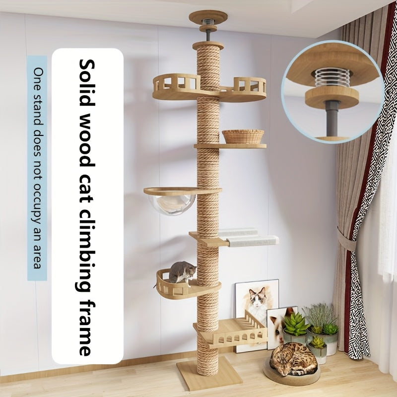Vertical Tall Cat Tree Tower with Space Capsule Bed, Hammock & Multiple Lookout Perch Platforms, Multi-Level Climbing Activity Cat Furniture for Indoor Cats