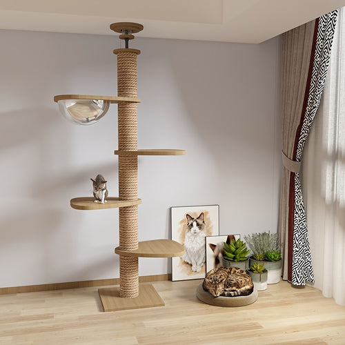 Vertical Tall Cat Tree Tower with Space Capsule Bed, Hammock & Multiple Lookout Perch Platforms, Multi-Level Climbing Activity Cat Furniture for Indoor Cats