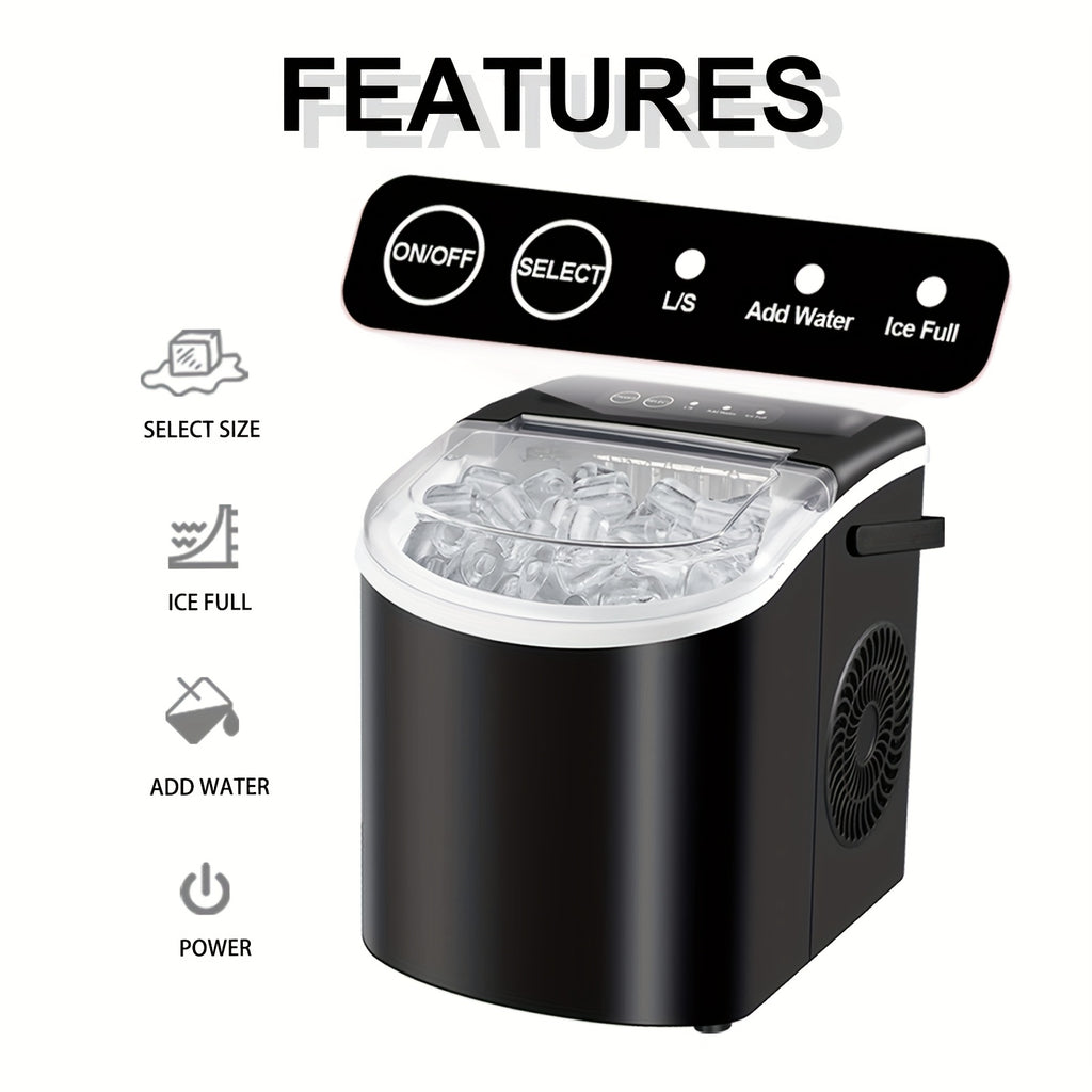 Portable Countertop Ice Maker - 26 lbs/24H, 9 Cubes in 6 Mins with Handle, Basket & Scoop