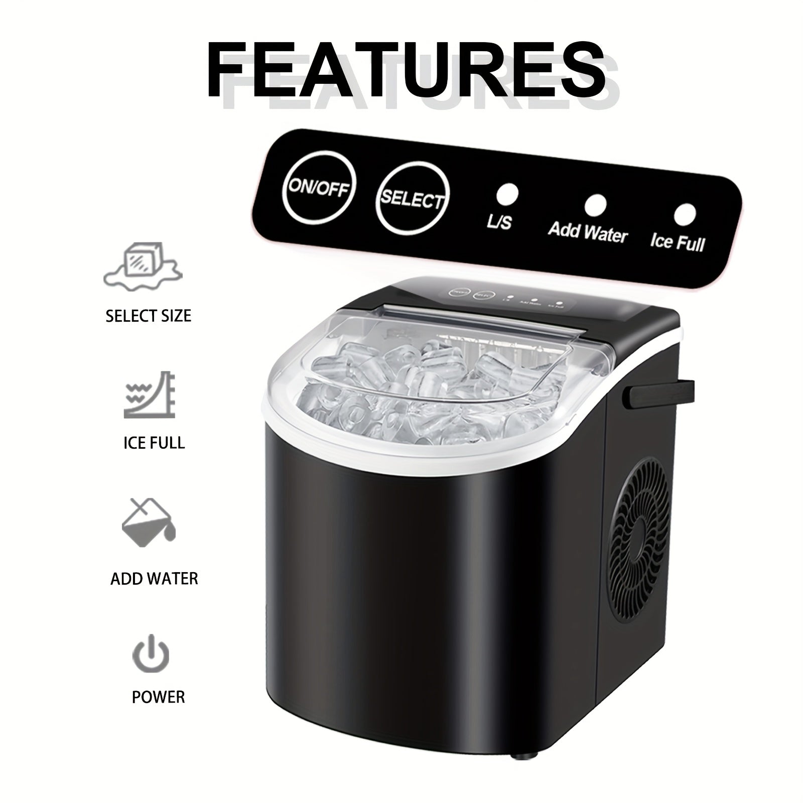 Portable Countertop Ice Maker - 26 lbs/24H, 9 Cubes in 6 Mins with Handle, Basket & Scoop