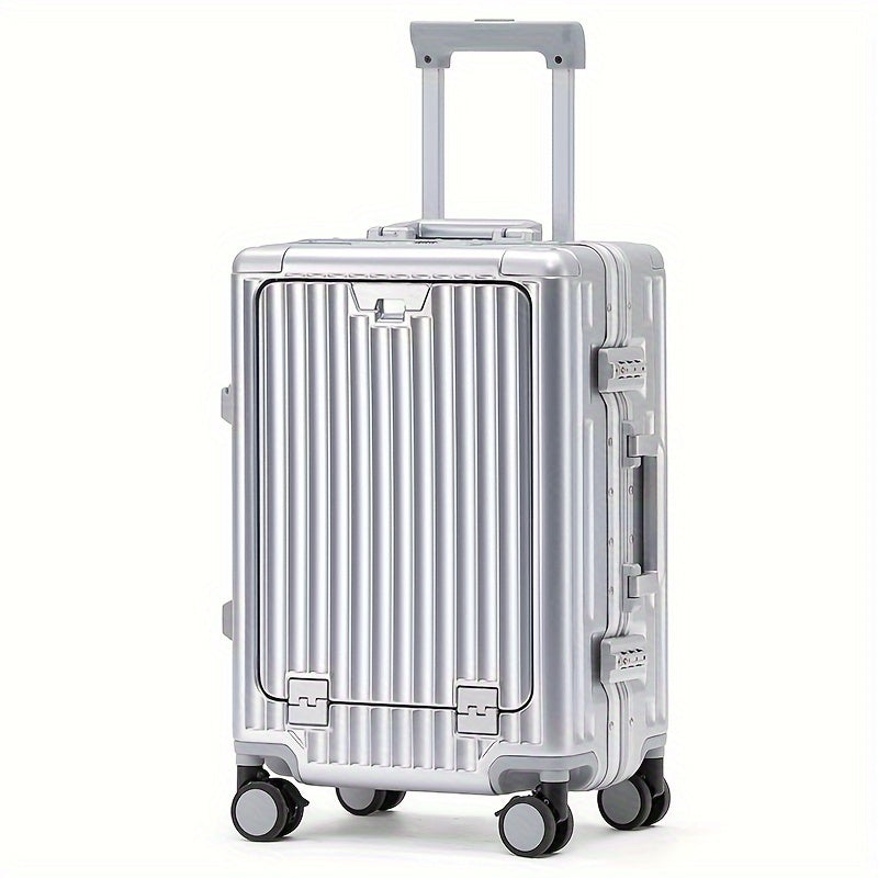20 Inch Aluminum Frame Business Carry-On Luggage, Multi-Functional Trolley Case with Laptop Pocket, Phone Stand, USB Charging, Customs Lock & Shock-Absorbing Brake Wheels