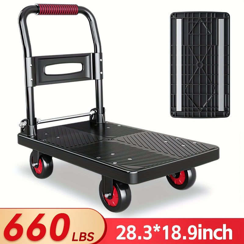 Heavy-Duty Folding Hand Truck Dolly, Steel Frame, 450/660/700/850 Lbs Capacity, 360° Swivel Casters, Portable Quiet Cart, Black