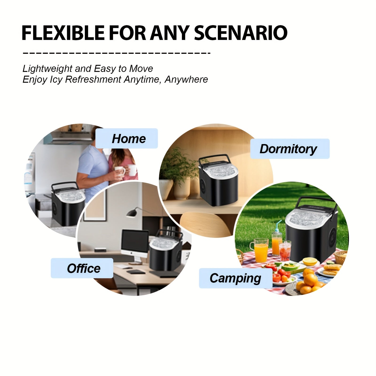 Portable Countertop Ice Maker - 26 lbs/24H, 9 Cubes in 6 Mins with Handle, Basket & Scoop