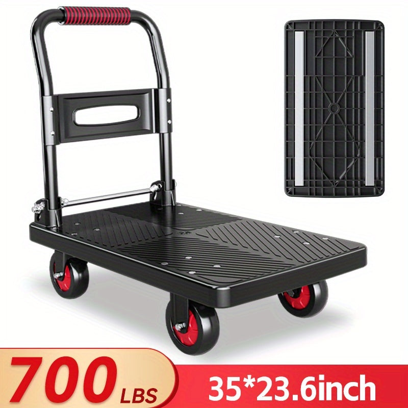 Heavy-Duty Folding Hand Truck Dolly, Steel Frame, 450/660/700/850 Lbs Capacity, 360° Swivel Casters, Portable Quiet Cart, Black