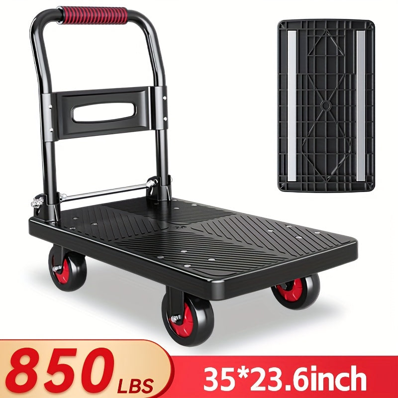 Heavy-Duty Folding Hand Truck Dolly, Steel Frame, 450/660/700/850 Lbs Capacity, 360° Swivel Casters, Portable Quiet Cart, Black