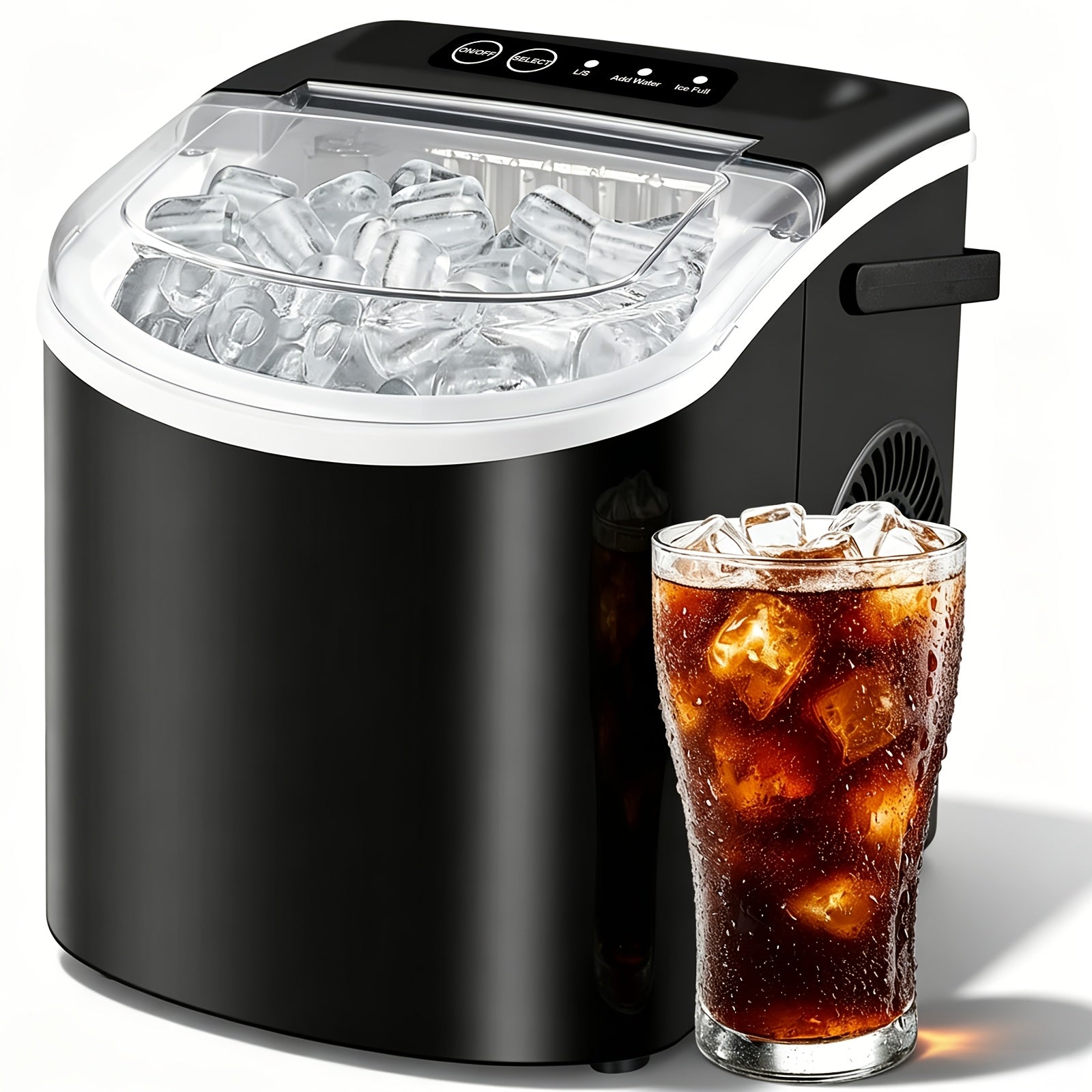 Portable Countertop Ice Maker - 26 lbs/24H, 9 Cubes in 6 Mins with Handle, Basket & Scoop
