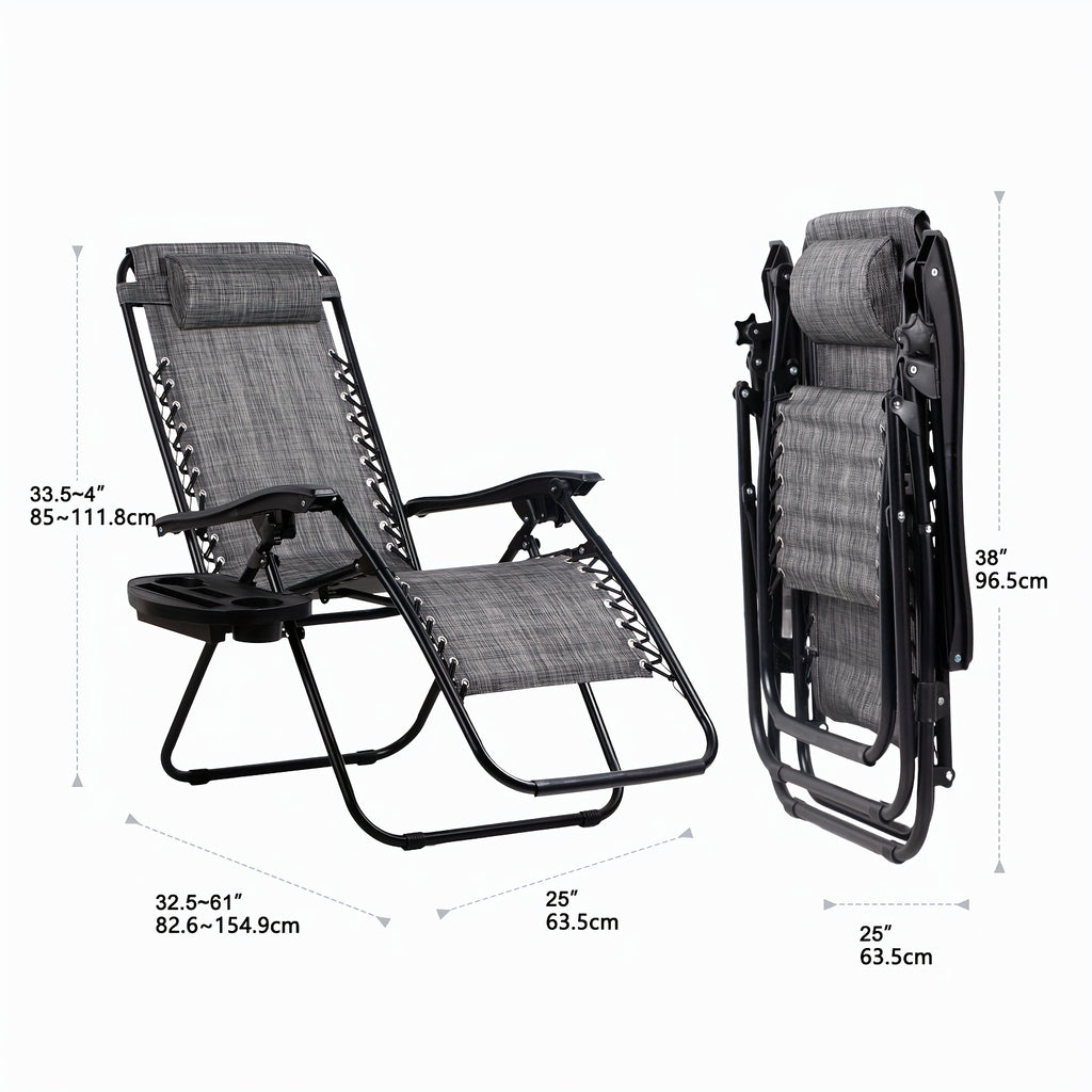 Nazhura Set of 2 Zero Gravity Chairs, Adjustable Steel Mesh Recliner Patio Chairs with Pillow & Cup Holder, Black