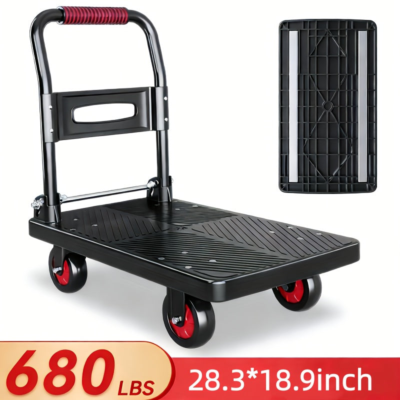 Heavy-Duty Folding Hand Truck Dolly, Steel Frame, 450/660/700/850 Lbs Capacity, 360° Swivel Casters, Portable Quiet Cart, Black