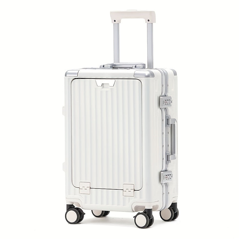 20 Inch Aluminum Frame Business Carry-On Luggage, Multi-Functional Trolley Case with Laptop Pocket, Phone Stand, USB Charging, Customs Lock & Shock-Absorbing Brake Wheels