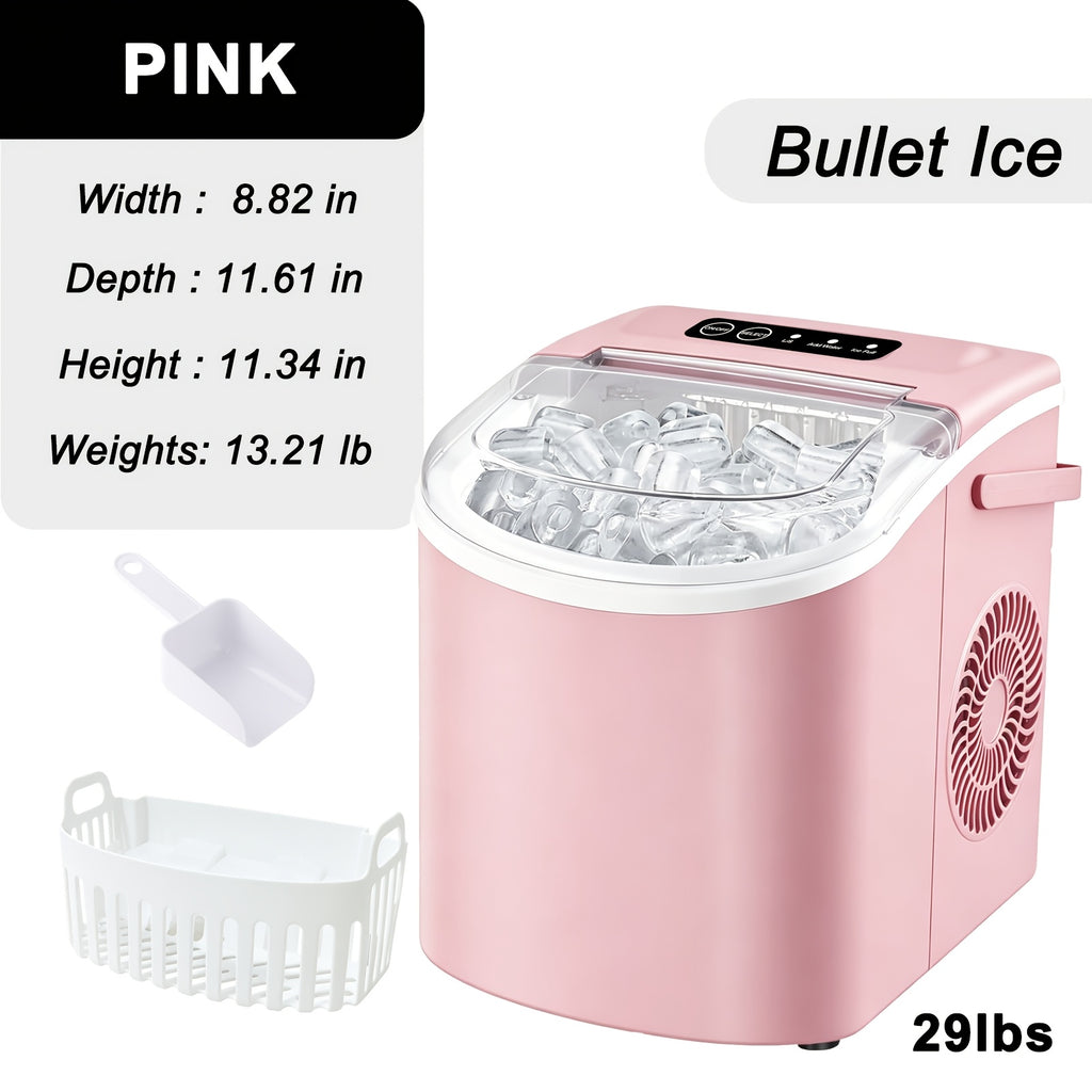 Portable Countertop Ice Maker - 26 lbs/24H, 9 Cubes in 6 Mins with Handle, Basket & Scoop