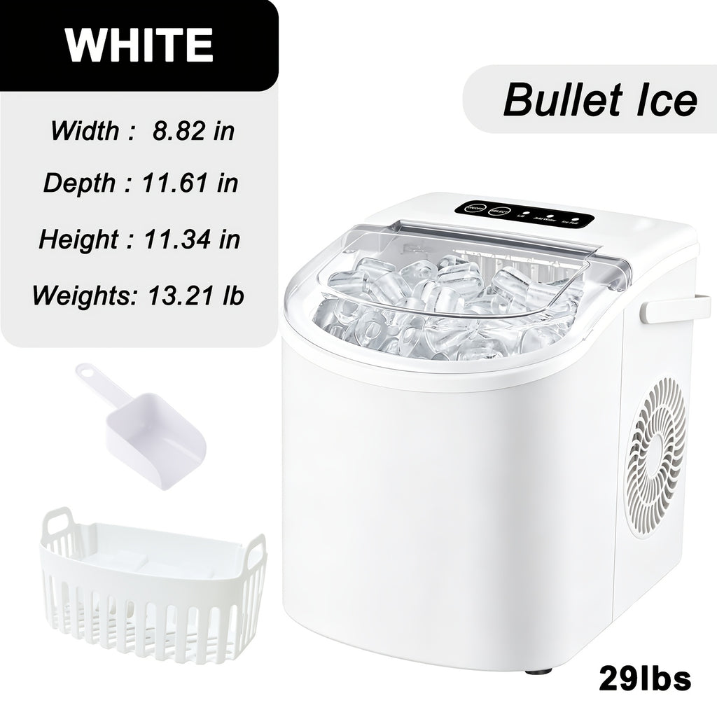 Portable Countertop Ice Maker - 26 lbs/24H, 9 Cubes in 6 Mins with Handle, Basket & Scoop