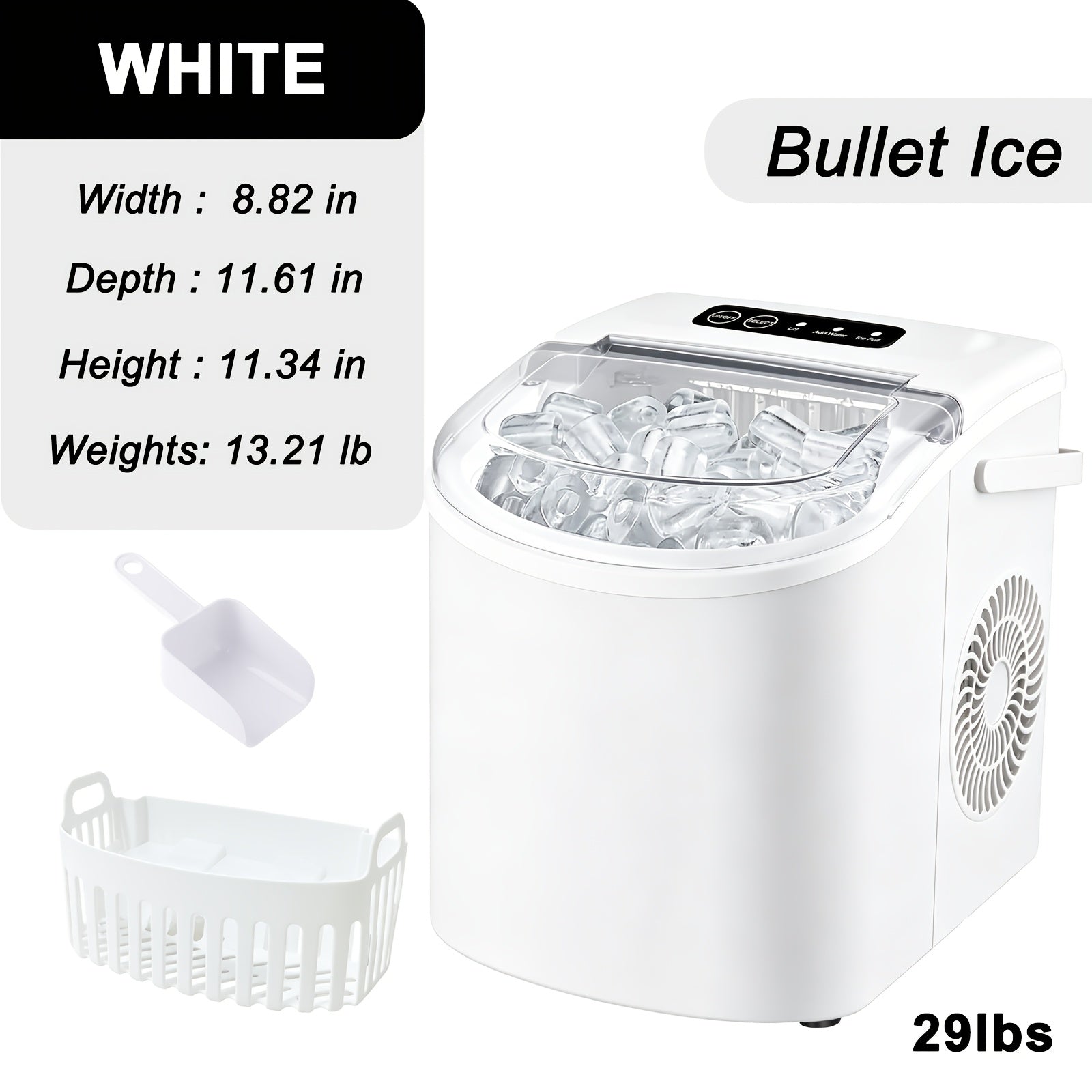 Portable Countertop Ice Maker - 26 lbs/24H, 9 Cubes in 6 Mins with Handle, Basket & Scoop