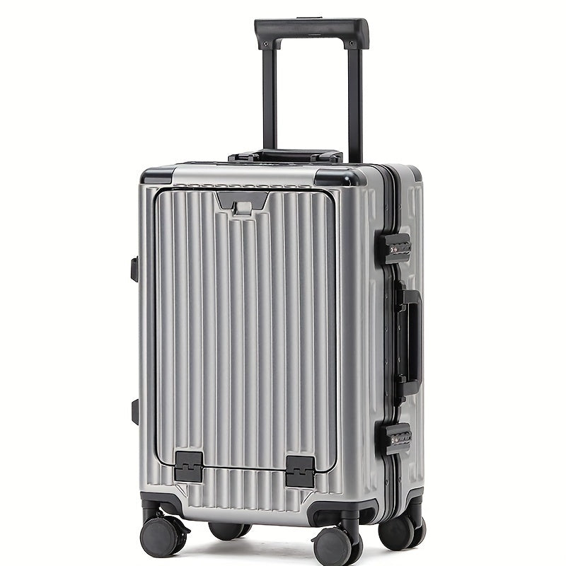 20 Inch Aluminum Frame Business Carry-On Luggage, Multi-Functional Trolley Case with Laptop Pocket, Phone Stand, USB Charging, Customs Lock & Shock-Absorbing Brake Wheels