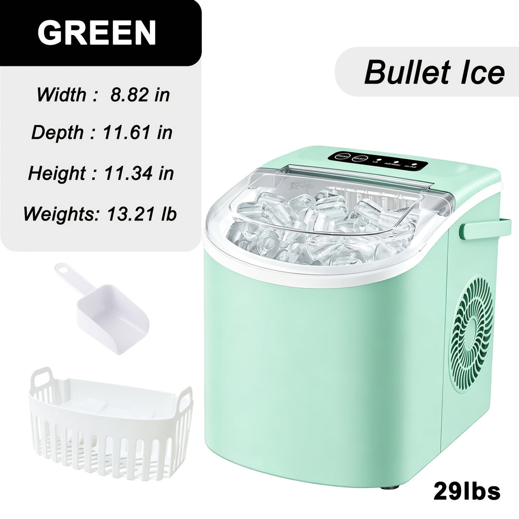 Portable Countertop Ice Maker - 26 lbs/24H, 9 Cubes in 6 Mins with Handle, Basket & Scoop