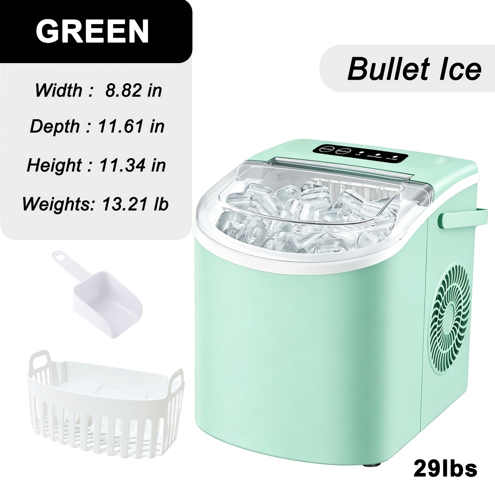 Portable Countertop Ice Maker - 26 lbs/24H, 9 Cubes in 6 Mins with Handle, Basket & Scoop