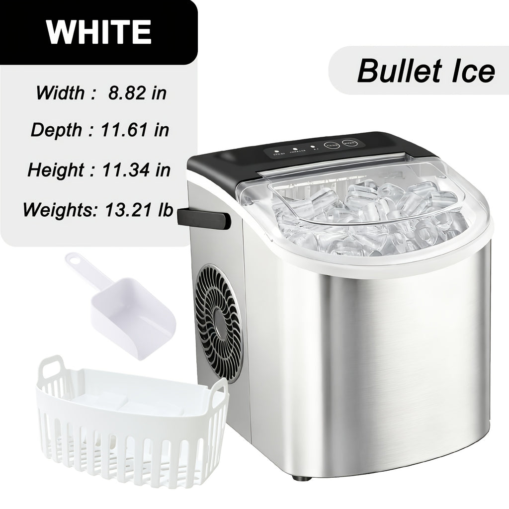 Portable Countertop Ice Maker - 26 lbs/24H, 9 Cubes in 6 Mins with Handle, Basket & Scoop