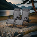 Nazhura Set of 2 Zero Gravity Chairs, Adjustable Steel Mesh Recliner Patio Chairs with Pillow & Cup Holder, Black