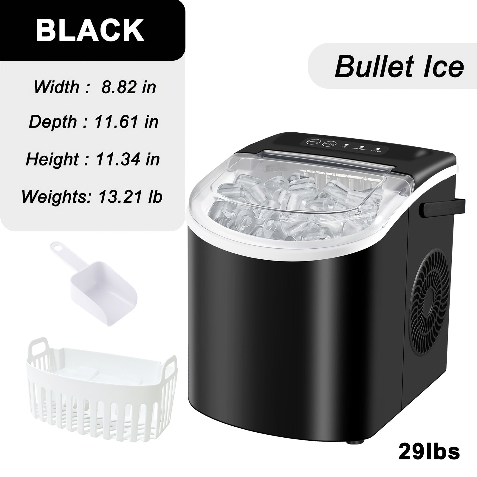 Portable Countertop Ice Maker - 26 lbs/24H, 9 Cubes in 6 Mins with Handle, Basket & Scoop