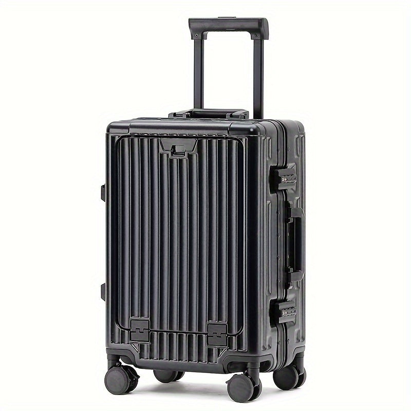 20 Inch Aluminum Frame Business Carry-On Luggage, Multi-Functional Trolley Case with Laptop Pocket, Phone Stand, USB Charging, Customs Lock & Shock-Absorbing Brake Wheels