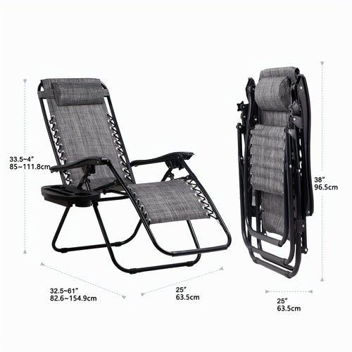 Nazhura Set of 2 Zero Gravity Chairs, Adjustable Steel Mesh Recliner Patio Chairs with Pillow & Cup Holder, Black